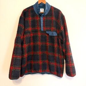 Southern Proper Navy Plaid Quarter Button Fleece Pullover $149.50 Size XL
